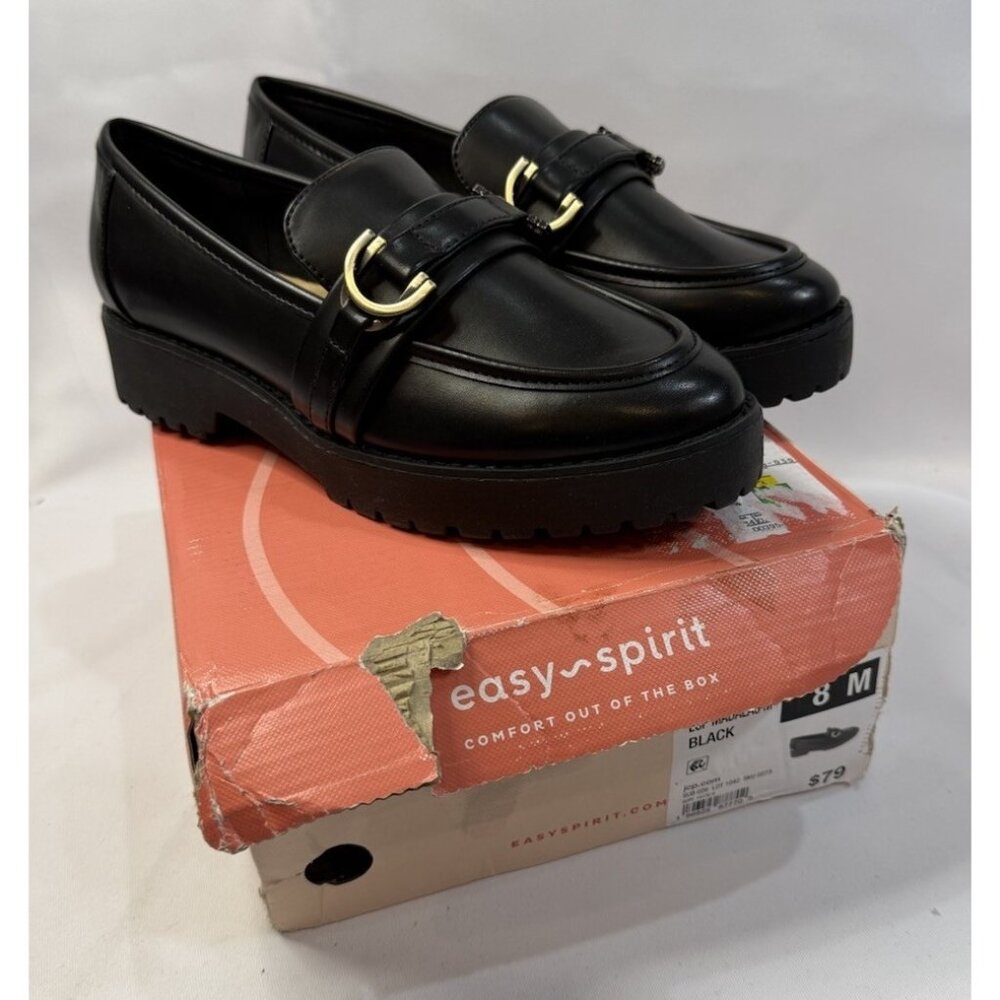 Easy Spirit Size 8 M Women Mandala Black Loafers Comfort Shoes Chunky Y2K